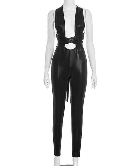 Daring Liquid Shine Backless Jumpsuit – Your Ultimate Holiday Party & NYE Statement