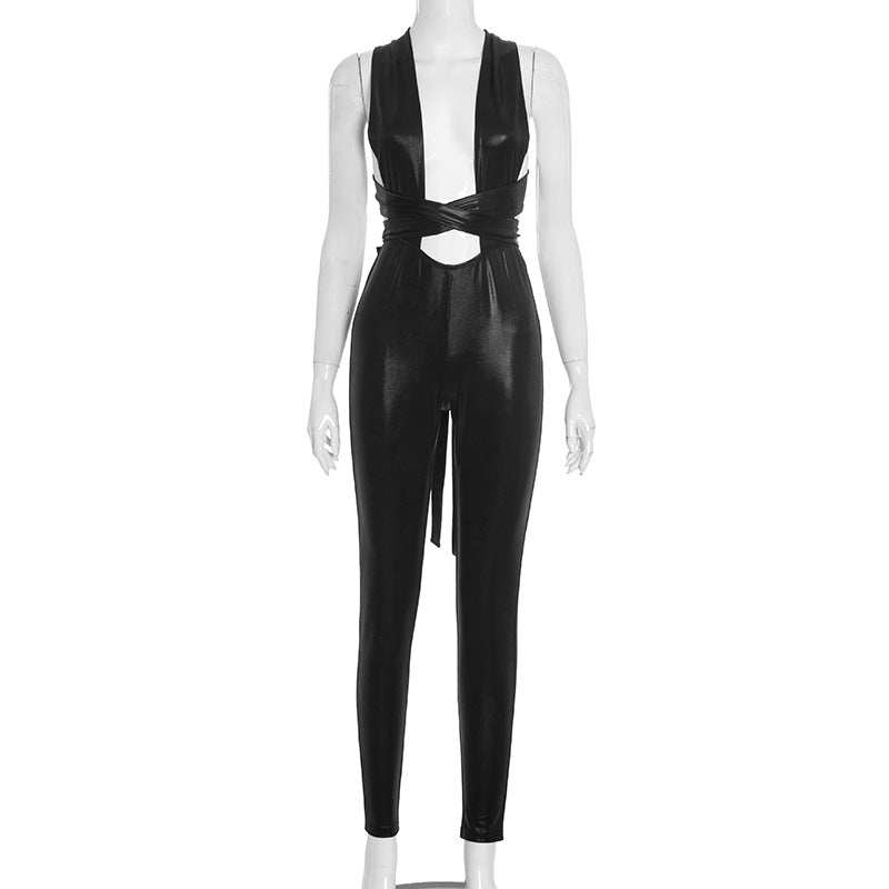 Daring Liquid Shine Backless Jumpsuit – Your Ultimate Holiday Party & NYE Statement