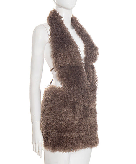 Cozy Luxe Faux Fur Halter Mini Skirt Set – Your Glamorous Winter & Holiday Statement