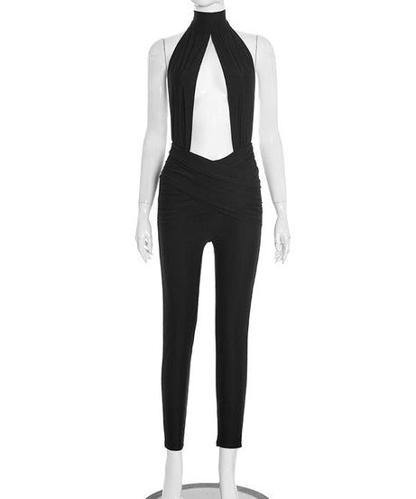 Head-Turning Black Halter Plunge Jumpsuit – Holiday Party & New Year's Eve Glam