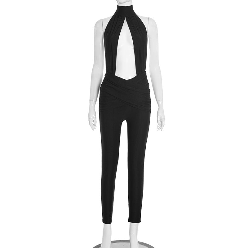 Head-Turning Black Halter Plunge Jumpsuit – Holiday Party & New Year's Eve Glam