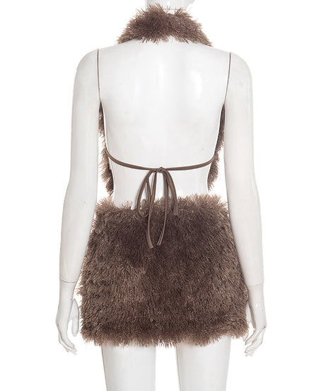 Cozy Luxe Faux Fur Halter Mini Skirt Set – Your Glamorous Winter & Holiday Statement