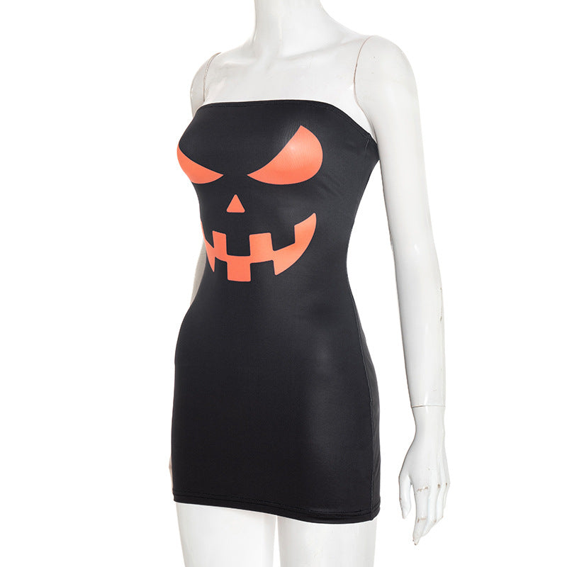 American Babe's Spooky Chic Jack-O'-Lantern Tube Mini Dress - Halloween Party Ready Bodycon