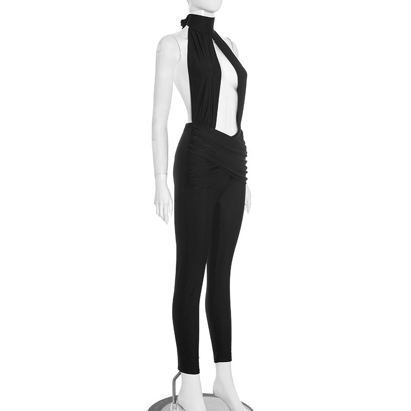 Head-Turning Black Halter Plunge Jumpsuit – Holiday Party & New Year's Eve Glam