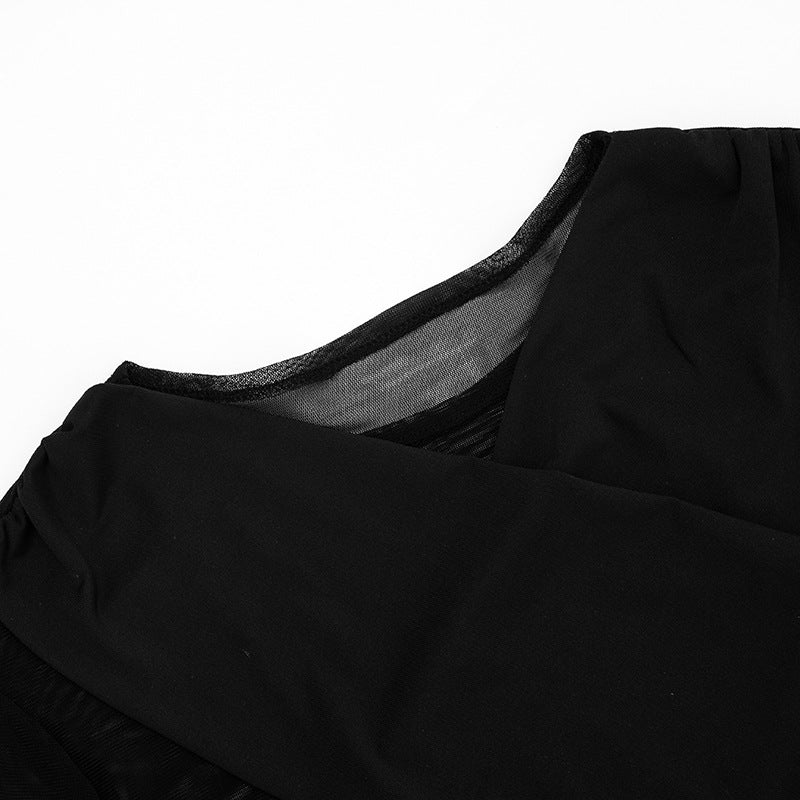 Sultry Espresso Mesh Ruched 3-Piece Set: Crop Top, Mini Skirt & Thigh-Highs | Ultimate Holiday & NYE Night Out Look