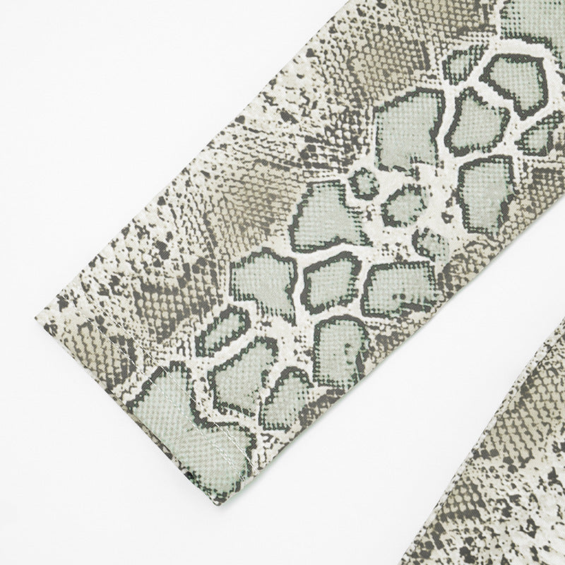 Slinky Snakeskin Cutout Maxi Dress - Daring Long Sleeve Holiday & NYE Glam