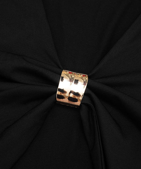 Glam & Go: Effortless Gold Buckle Crop Top & Slit Hem Pant Set - Fall & Holiday Ready