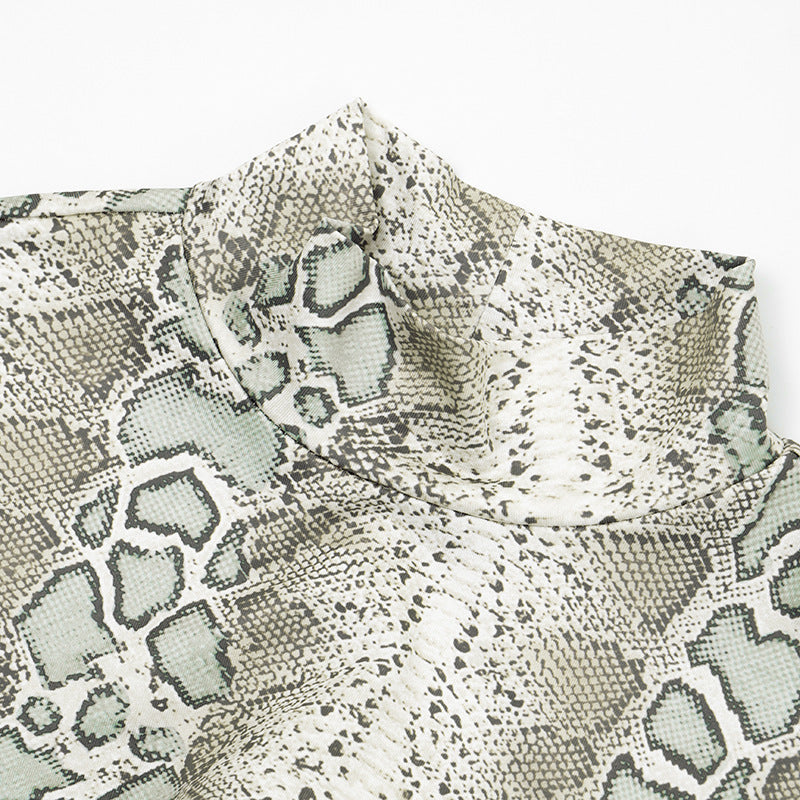 Slinky Snakeskin Cutout Maxi Dress - Daring Long Sleeve Holiday & NYE Glam