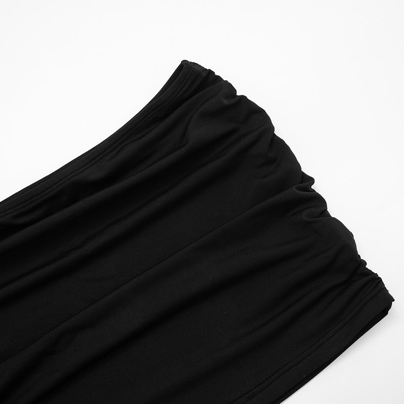 Sultry Espresso Mesh Ruched 3-Piece Set: Crop Top, Mini Skirt & Thigh-Highs | Ultimate Holiday & NYE Night Out Look