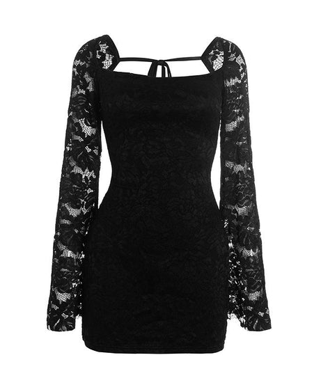 Chic Black Lace Long Sleeve Mini Dress - Perfect for Holiday Parties & Date Nights