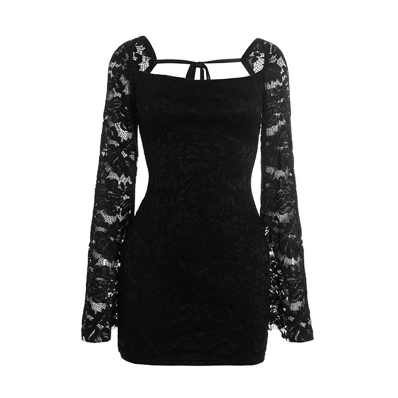 Chic Black Lace Long Sleeve Mini Dress - Perfect for Holiday Parties & Date Nights