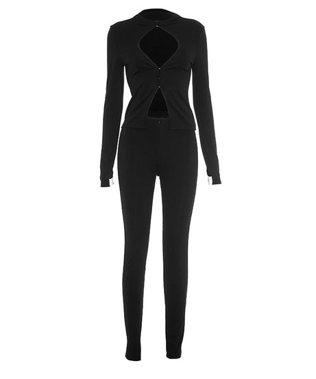 Chic Cutout Zip-Up Two-Piece Pant Set | Holiday & Fall Style