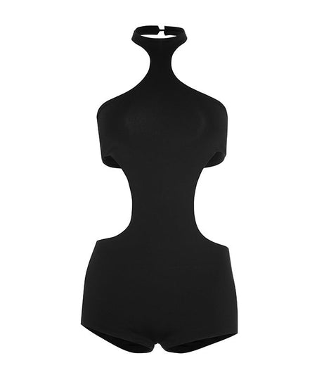 Sleek Black Halter Cut-Out Playsuit – Your Essential for Holiday Parties & Nights Out
