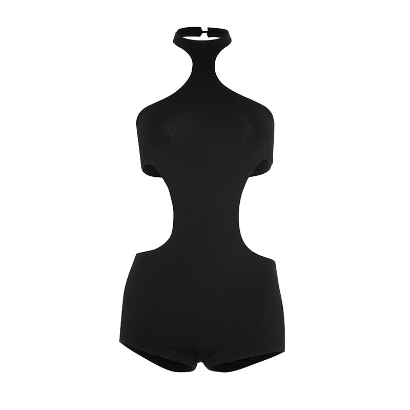 Sleek Black Halter Cut-Out Playsuit – Your Essential for Holiday Parties & Nights Out