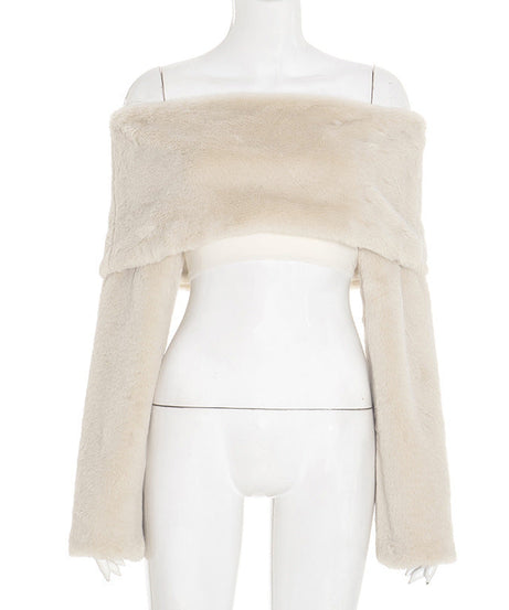 Chic Faux Fur Off-Shoulder Long Sleeve Top | Cozy Winter Glam & Holiday Style