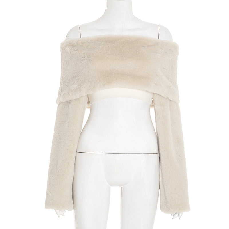 Chic Faux Fur Off-Shoulder Long Sleeve Top | Cozy Winter Glam & Holiday Style