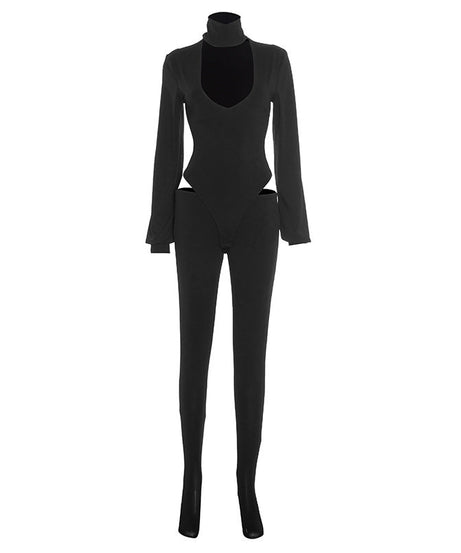 Sleek & Edgy High Neck Cutout Catsuit Jumpsuit – Your Ultimate Holiday Party & NYE Statement Piece