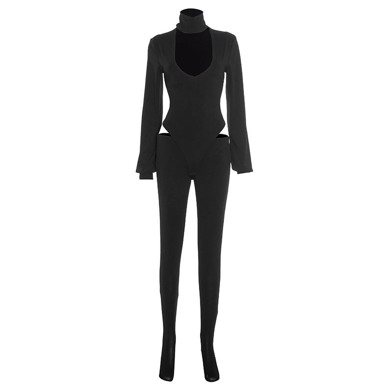 Sleek & Edgy High Neck Cutout Catsuit Jumpsuit – Your Ultimate Holiday Party & NYE Statement Piece