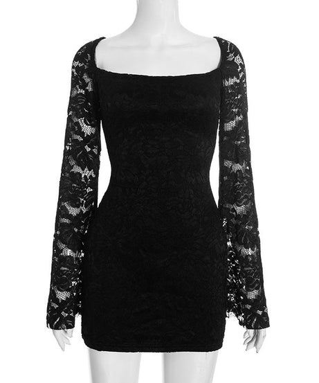 Chic Black Lace Long Sleeve Mini Dress - Perfect for Holiday Parties & Date Nights
