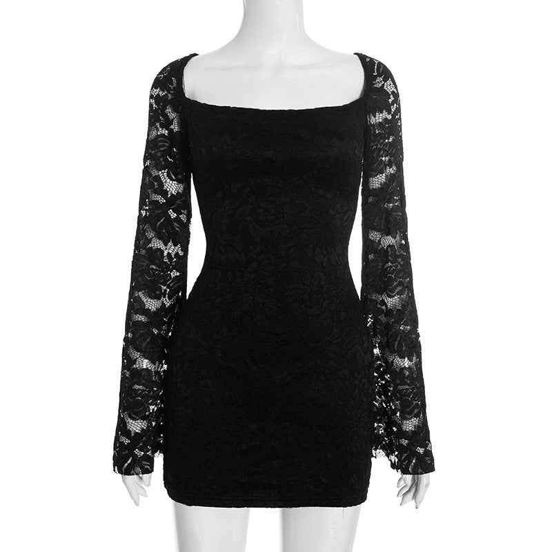 Chic Black Lace Long Sleeve Mini Dress - Perfect for Holiday Parties & Date Nights