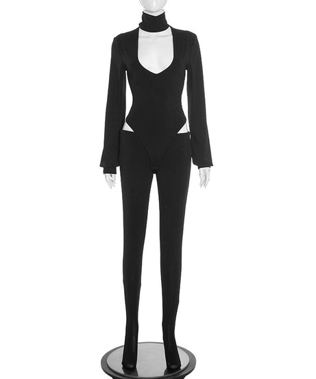 Sleek & Edgy High Neck Cutout Catsuit Jumpsuit – Your Ultimate Holiday Party & NYE Statement Piece