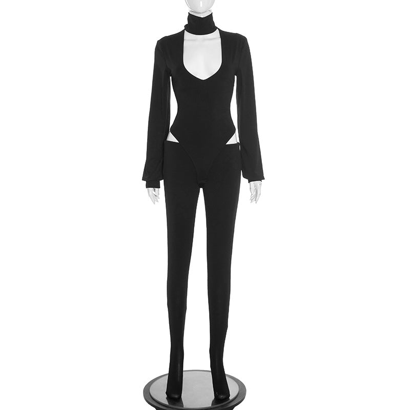 Sleek & Edgy High Neck Cutout Catsuit Jumpsuit – Your Ultimate Holiday Party & NYE Statement Piece