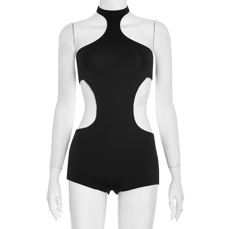 Sleek Black Halter Cut-Out Playsuit – Your Essential for Holiday Parties & Nights Out