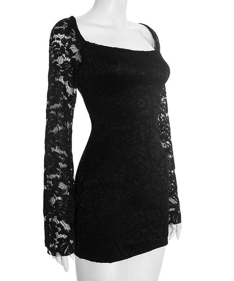Chic Black Lace Long Sleeve Mini Dress - Perfect for Holiday Parties & Date Nights