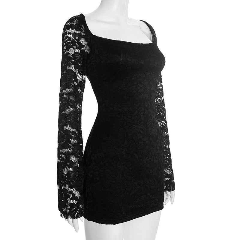 Chic Black Lace Long Sleeve Mini Dress - Perfect for Holiday Parties & Date Nights