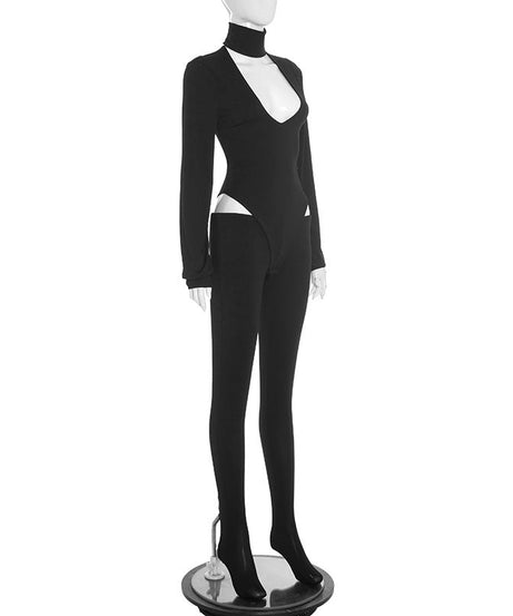 Sleek & Edgy High Neck Cutout Catsuit Jumpsuit – Your Ultimate Holiday Party & NYE Statement Piece