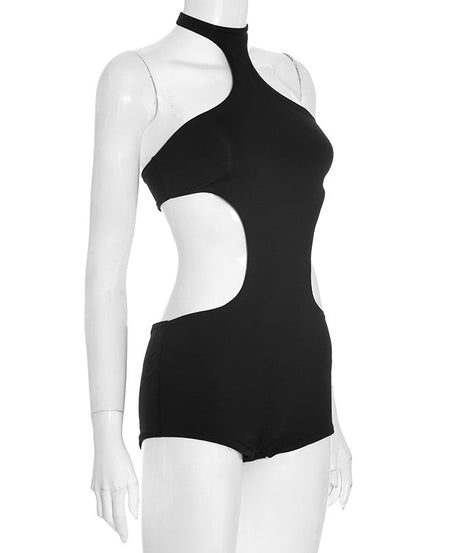 Sleek Black Halter Cut-Out Playsuit – Your Essential for Holiday Parties & Nights Out