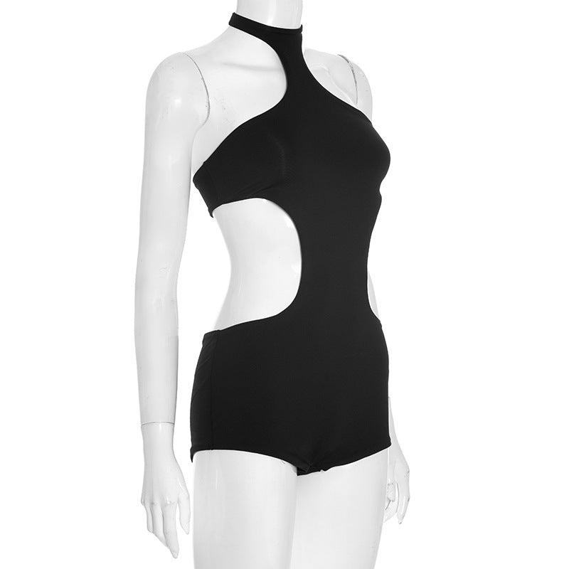 Sleek Black Halter Cut-Out Playsuit – Your Essential for Holiday Parties & Nights Out