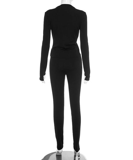 Chic Cutout Zip-Up Two-Piece Pant Set | Holiday & Fall Style