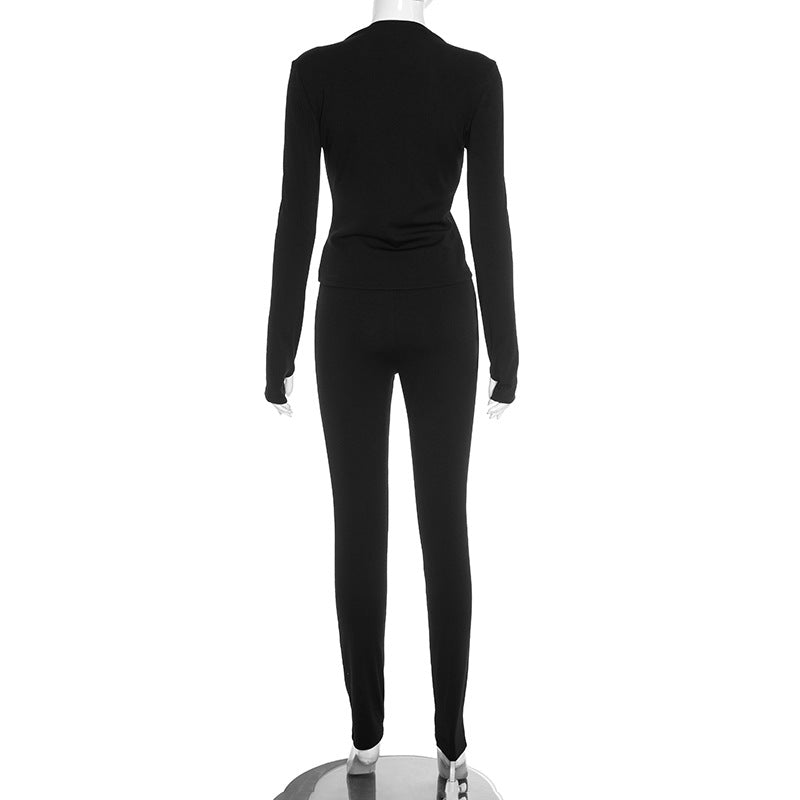 Chic Cutout Zip-Up Two-Piece Pant Set | Holiday & Fall Style