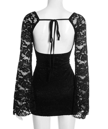 Chic Black Lace Long Sleeve Mini Dress - Perfect for Holiday Parties & Date Nights