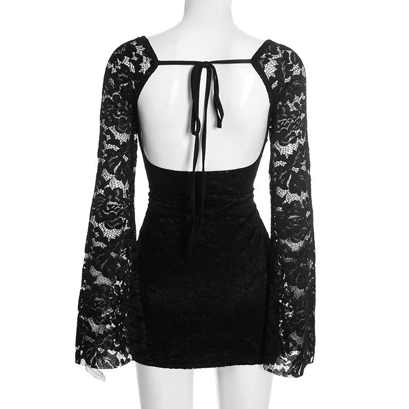 Chic Black Lace Long Sleeve Mini Dress - Perfect for Holiday Parties & Date Nights