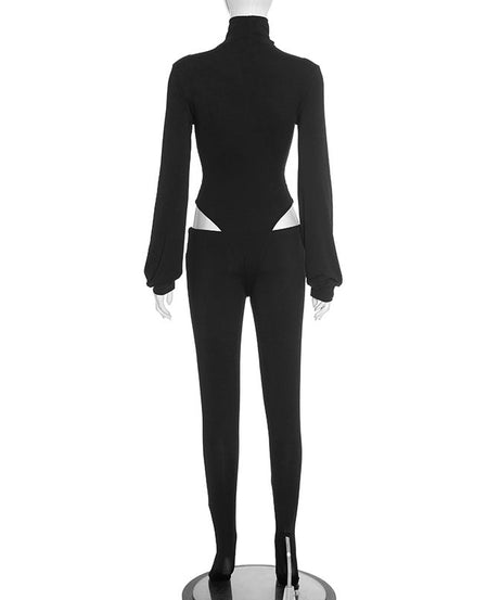 Sleek & Edgy High Neck Cutout Catsuit Jumpsuit – Your Ultimate Holiday Party & NYE Statement Piece