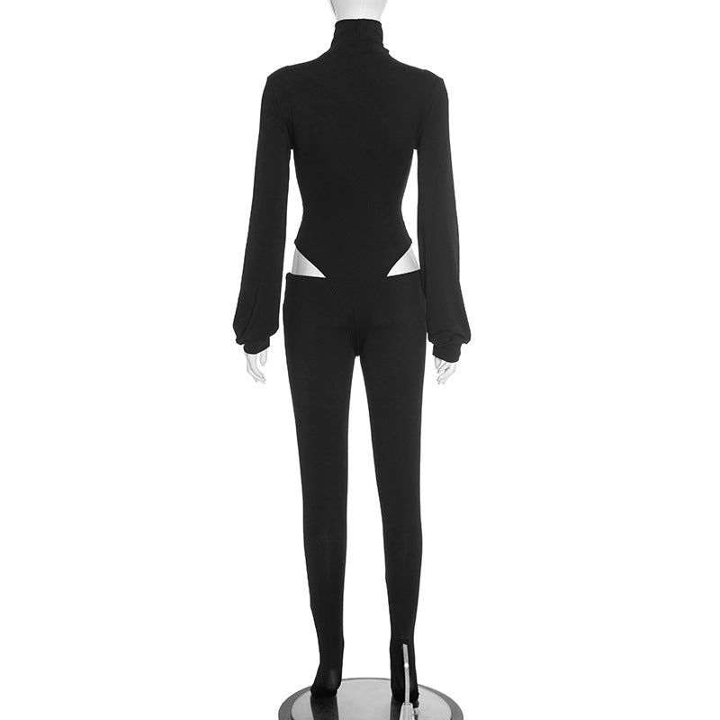 Sleek & Edgy High Neck Cutout Catsuit Jumpsuit – Your Ultimate Holiday Party & NYE Statement Piece