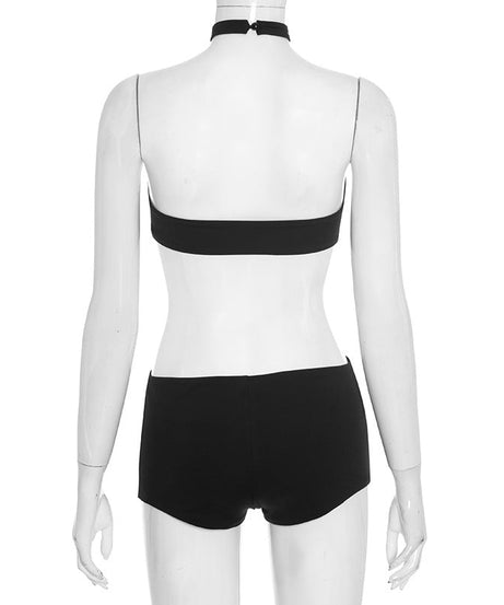 Sleek Black Halter Cut-Out Playsuit – Your Essential for Holiday Parties & Nights Out