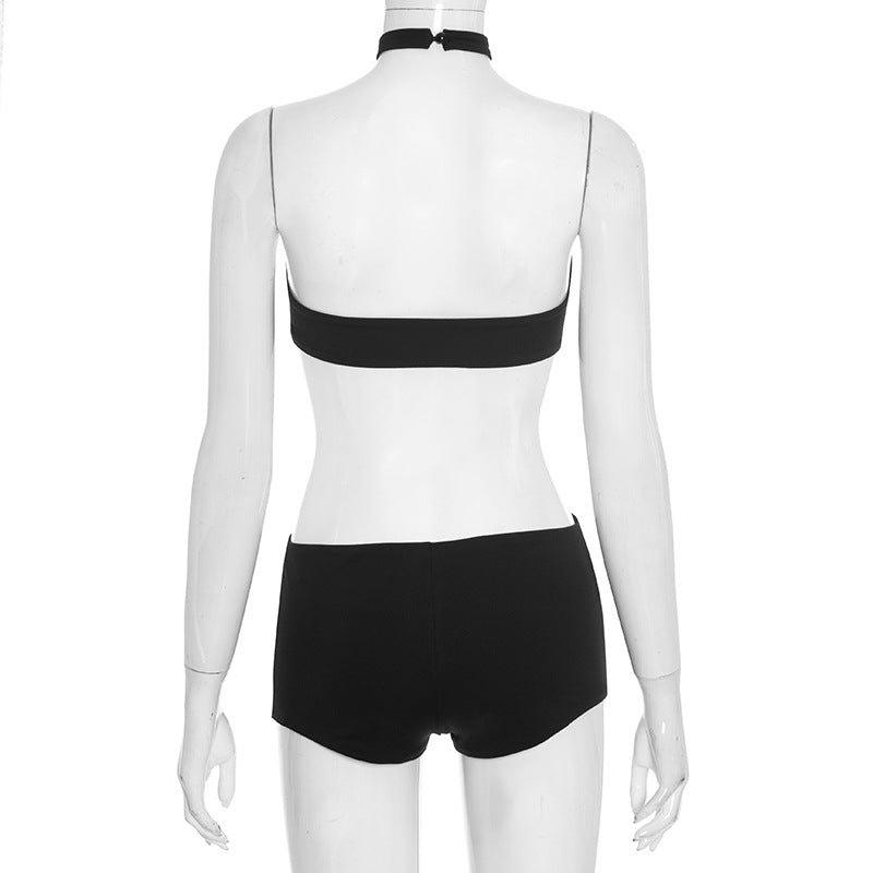 Sleek Black Halter Cut-Out Playsuit – Your Essential for Holiday Parties & Nights Out