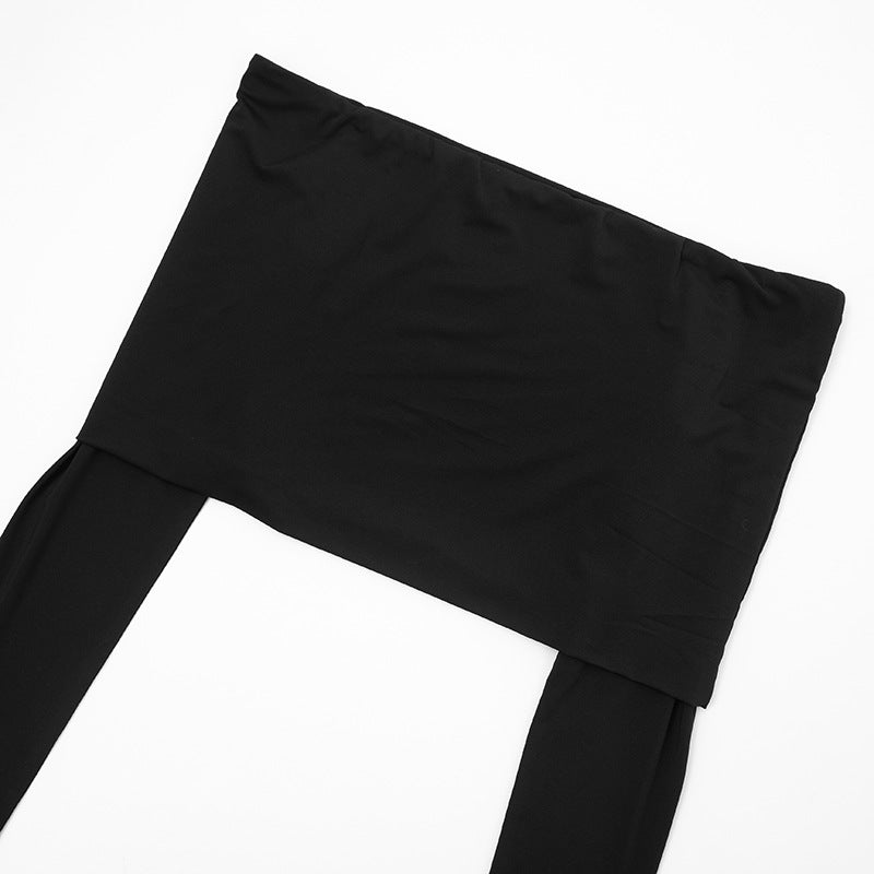 Sleek & Chic Off-Shoulder Long Sleeve Crop Top & Shorts Set with Arm Sleeves – Your Holiday Night Out Essential