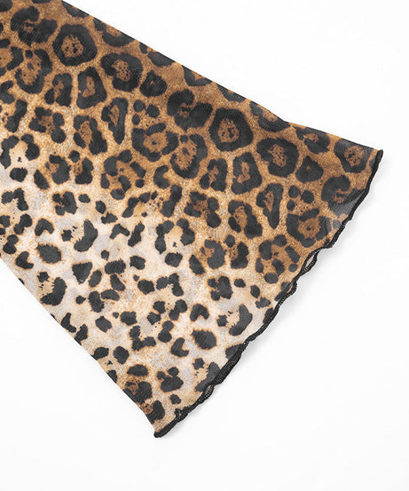 Sultry Leopard Print Mesh Halter Mini Dress | Cowl Neck Long Sleeve Party Style