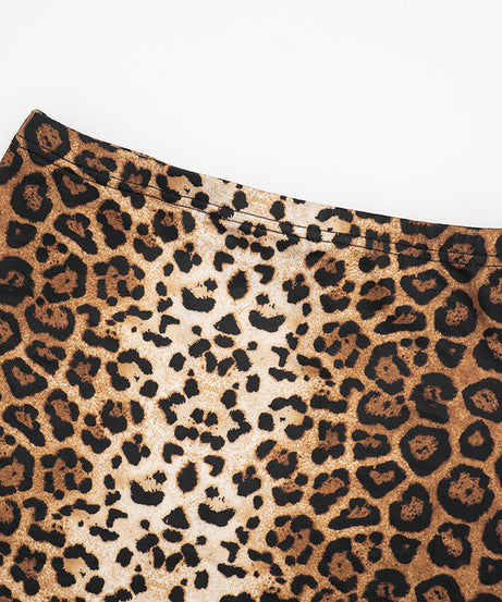 Sultry Leopard Print Mesh Halter Mini Dress | Cowl Neck Long Sleeve Party Style