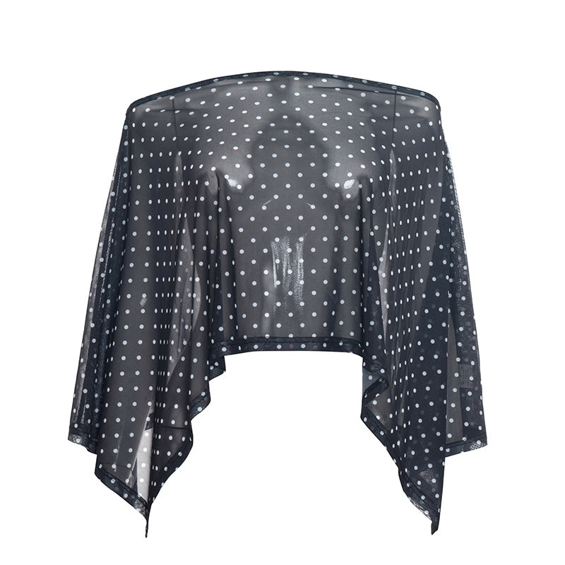 Chic Polka Dot Sheer Mesh Overlay Top – Elegant Layering for Holiday Parties & Resort Getaways