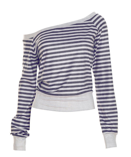 Effortless Sparkle: Shimmer Stripe Off-Shoulder Long Sleeve Top for Fall & Holiday Style