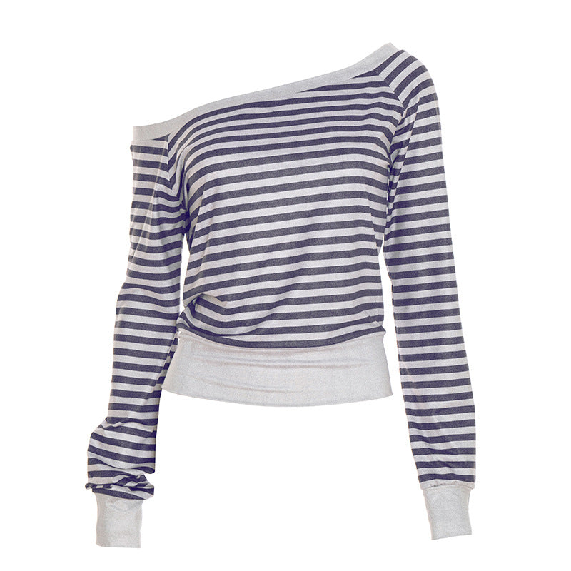 Effortless Sparkle: Shimmer Stripe Off-Shoulder Long Sleeve Top for Fall & Holiday Style