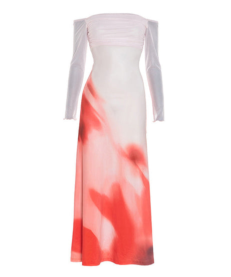 Fall & Holiday Elegance: Off-Shoulder Crimson Bloom Ruched Maxi Dress