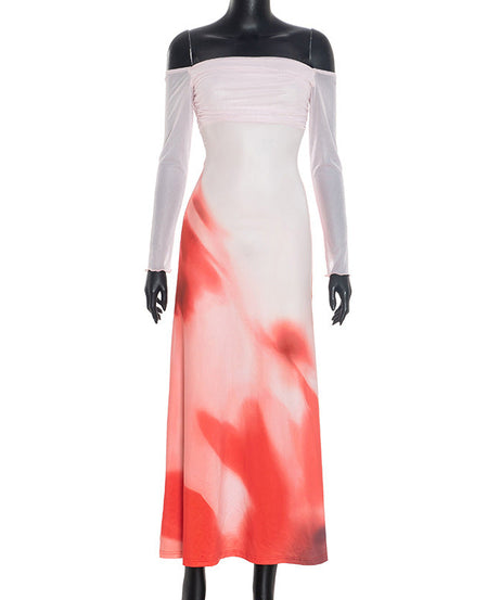 Fall & Holiday Elegance: Off-Shoulder Crimson Bloom Ruched Maxi Dress