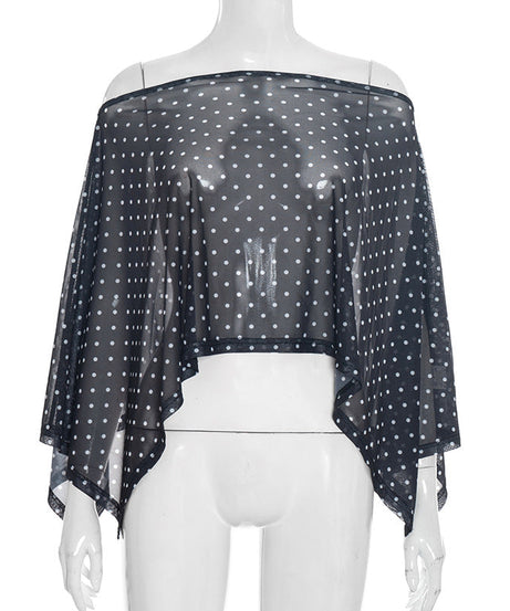 Chic Polka Dot Sheer Mesh Overlay Top – Elegant Layering for Holiday Parties & Resort Getaways