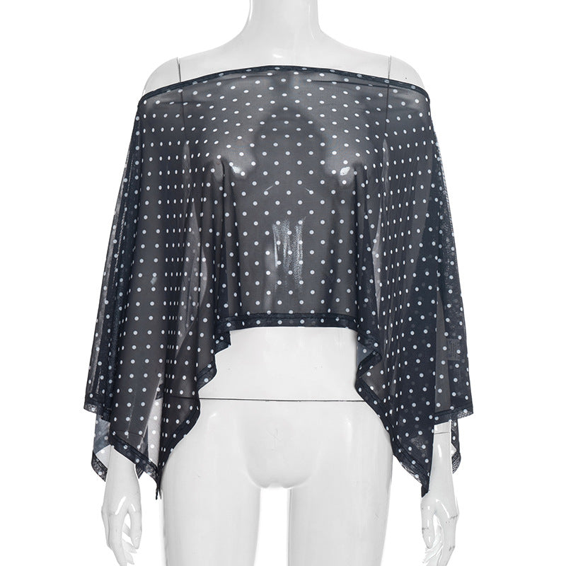 Chic Polka Dot Sheer Mesh Overlay Top – Elegant Layering for Holiday Parties & Resort Getaways